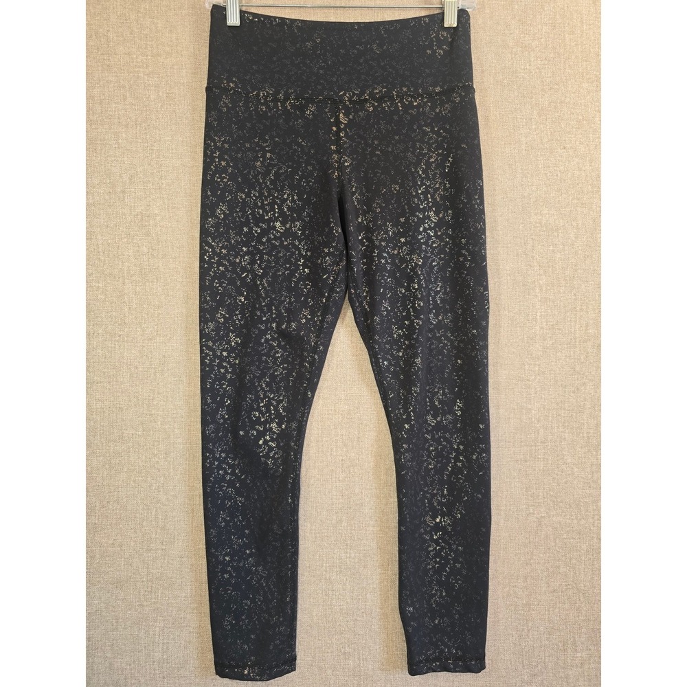 Zyia Active Womens Metallic Copper Foil Splatter High Waisted Leggings Black 6/8